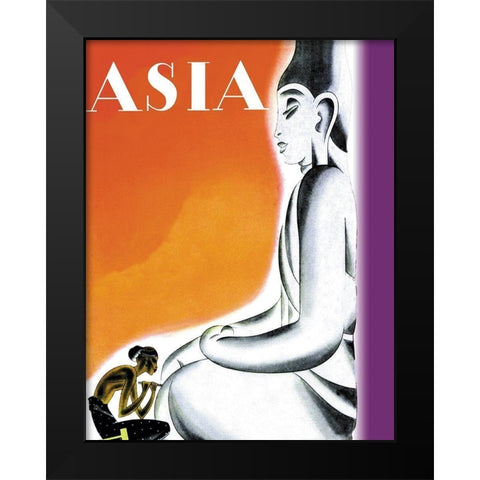 Burmese Sculptor at the Knees of Buddha with Title, 1933 Black Modern Wood Framed Art Print by McIntosh, Frank