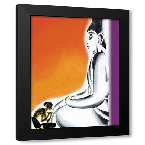 Burmese Sculptor at the knees of Buddha, 1933 Black Modern Wood Framed Art Print by McIntosh, Frank