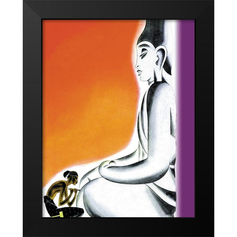 Burmese Sculptor at the knees of Buddha, 1933 Black Modern Wood Framed Art Print by McIntosh, Frank