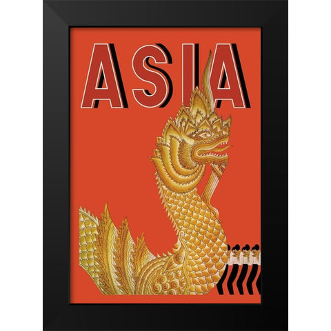 Dragon Temple of Siam with Title, 1934 Black Modern Wood Framed Art Print by McIntosh, Frank