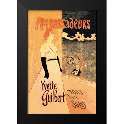 Ambassadeurs: Yvette Guilbert, Tous les Soirs, 1894 Black Modern Wood Framed Art Print by Steinlen, Theophile Alexandre