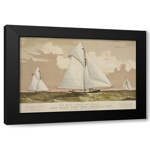 Sloop yachts Mischief and Atalanta in the race for The America Cup, 1870 Black Modern Wood Framed Art Print with Double Matting by Unknown