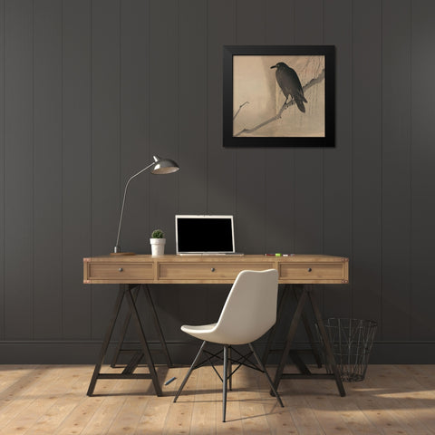 Crow on a willow branch, 1875 Black Modern Wood Framed Art Print by Unknown