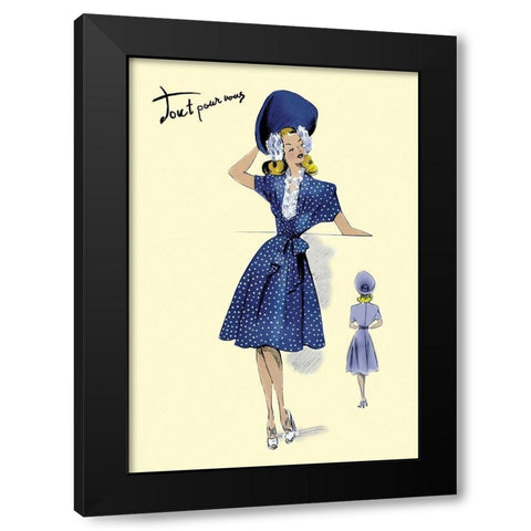 Summer Polka-Dot Dress and Hat, 1947 Black Modern Wood Framed Art Print with Double Matting by Unknown