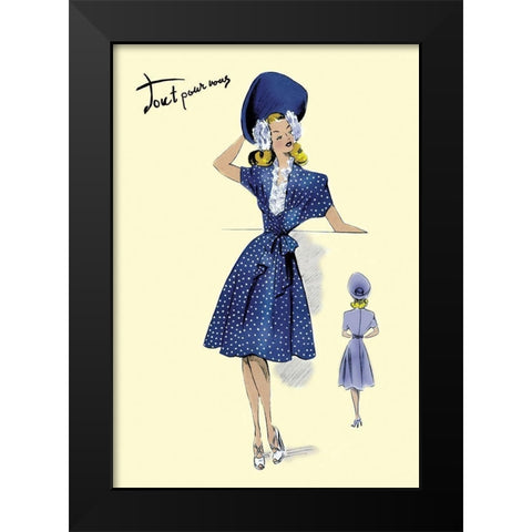 Summer Polka-Dot Dress and Hat, 1947 Black Modern Wood Framed Art Print by Unknown