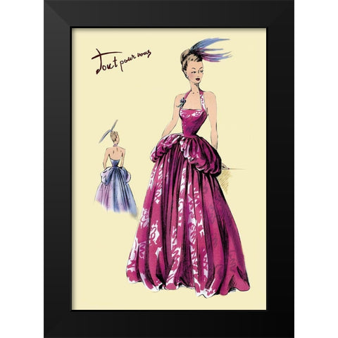 Magenta Evening Gown, 1947 Black Modern Wood Framed Art Print by Unknown