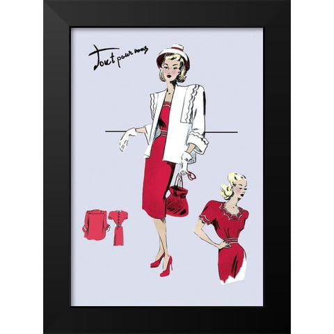 Casualwear with Hat and Jacket, 1947 Black Modern Wood Framed Art Print by Unknown