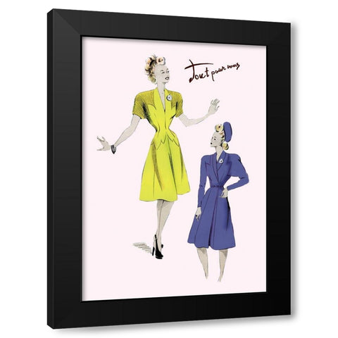 Knee-Length Dresses in Blue and Yellow, 1947 Black Modern Wood Framed Art Print by Unknown
