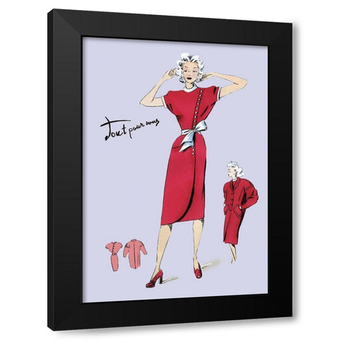Red Dress with Matching Overcoat, 1947 Black Modern Wood Framed Art Print by Unknown
