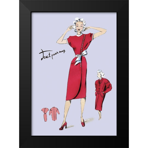 Red Dress with Matching Overcoat, 1947 Black Modern Wood Framed Art Print by Unknown