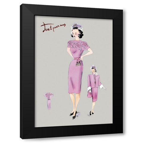 Pink Evening Dress with Overcoat and Hat, 1947 Black Modern Wood Framed Art Print with Double Matting by Unknown