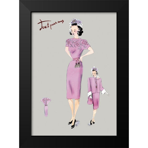 Pink Evening Dress with Overcoat and Hat, 1947 Black Modern Wood Framed Art Print by Unknown