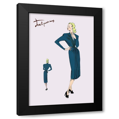 Pleated Long-Sleeved Dress, 1947 Black Modern Wood Framed Art Print with Double Matting by Unknown