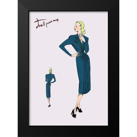 Pleated Long-Sleeved Dress, 1947 Black Modern Wood Framed Art Print by Unknown