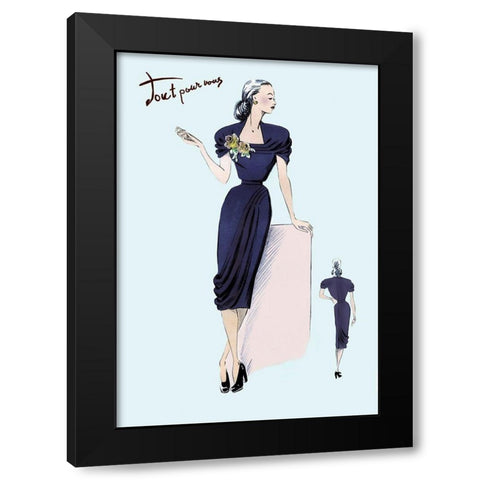 Royal Blue Dress with Corsage, 1947 Black Modern Wood Framed Art Print by Unknown