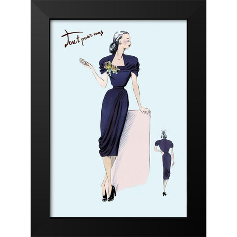 Royal Blue Dress with Corsage, 1947 Black Modern Wood Framed Art Print by Unknown