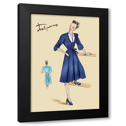 Blue Daytime Dress with Collar and Belt, 1947 Black Modern Wood Framed Art Print with Double Matting by Unknown