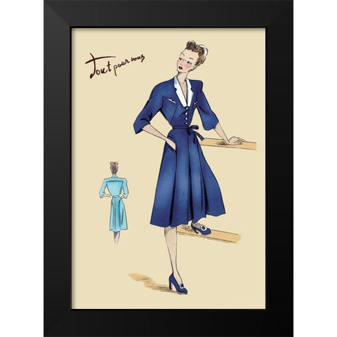 Blue Daytime Dress with Collar and Belt, 1947 Black Modern Wood Framed Art Print by Unknown