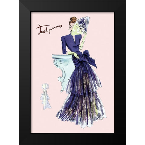 Royal Blue Evening Dress with Fan, 1947 Black Modern Wood Framed Art Print by Unknown