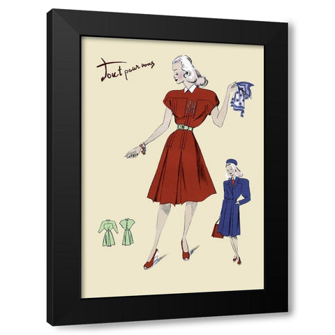 Dress, Coat and Scarf, 1947 Black Modern Wood Framed Art Print with Double Matting by Unknown