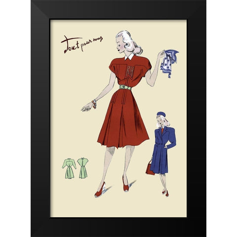 Dress, Coat and Scarf, 1947 Black Modern Wood Framed Art Print by Unknown