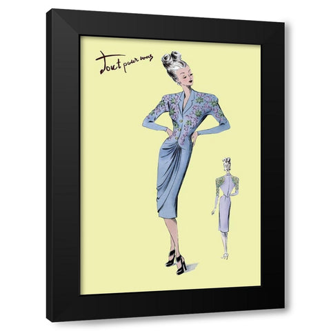 Floral Evening Dress, 1947 Black Modern Wood Framed Art Print with Double Matting by Unknown