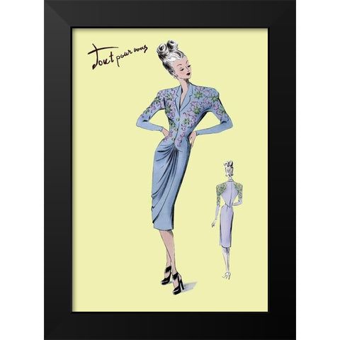 Floral Evening Dress, 1947 Black Modern Wood Framed Art Print by Unknown