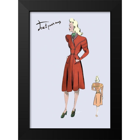 Casual Dress in Autumn Orange, 1947 Black Modern Wood Framed Art Print by Unknown