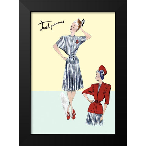 Pleated Sailor Dress with Jacket, 1947 Black Modern Wood Framed Art Print by Unknown