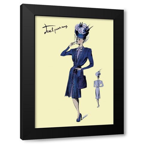 Pleated Dress with Hat and Vail, 1947 Black Modern Wood Framed Art Print by Unknown