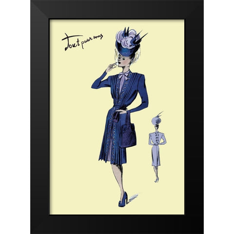 Pleated Dress with Hat and Vail, 1947 Black Modern Wood Framed Art Print by Unknown