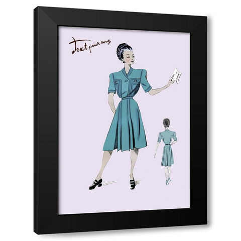 Casual Dress in Turquoise, 1947 Black Modern Wood Framed Art Print with Double Matting by Unknown