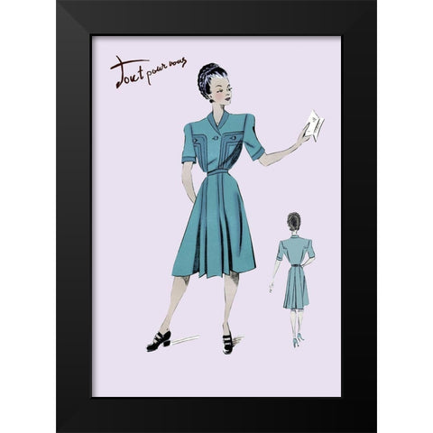 Casual Dress in Turquoise, 1947 Black Modern Wood Framed Art Print by Unknown