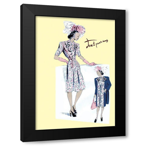 Paisley Dress with Hat, Gloves and Jacket, 1947 Black Modern Wood Framed Art Print with Double Matting by Unknown
