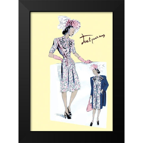 Paisley Dress with Hat, Gloves and Jacket, 1947 Black Modern Wood Framed Art Print by Unknown