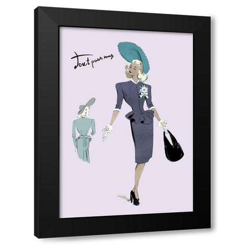 Classy Suit Dress with Hat and Bag, 1947 Black Modern Wood Framed Art Print by Unknown