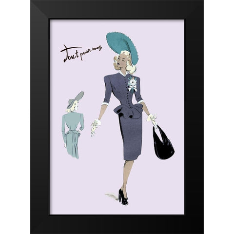 Classy Suit Dress with Hat and Bag, 1947 Black Modern Wood Framed Art Print by Unknown