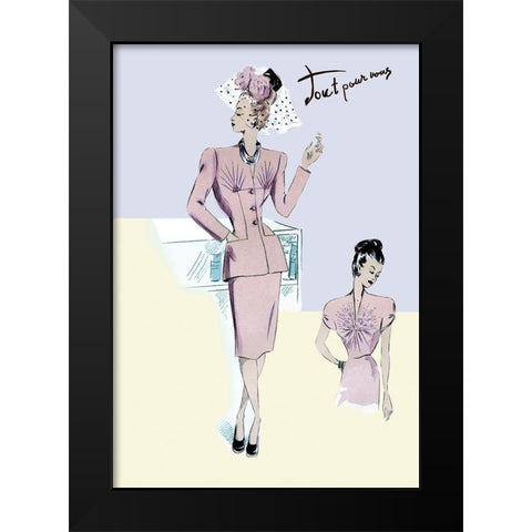 Dressy Evening Suit with Hat and Veil, 1947 Black Modern Wood Framed Art Print by Unknown