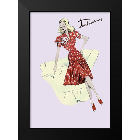 Polka-Dot Spring Dress, 1947 Black Modern Wood Framed Art Print by Unknown