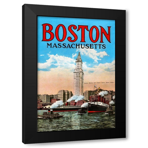 Boston Massachusetts Black Modern Wood Framed Art Print with Double Matting by Unknown