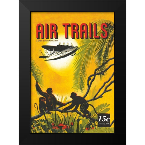 Seaplane Over the Tropics Black Modern Wood Framed Art Print by Unknown