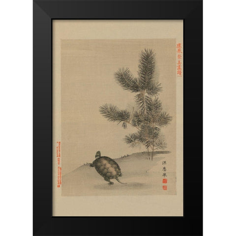 Turtle Black Modern Wood Framed Art Print by Unknown