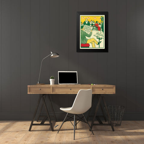 Man Relaxing and Reading the Paper Black Modern Wood Framed Art Print by Unknown