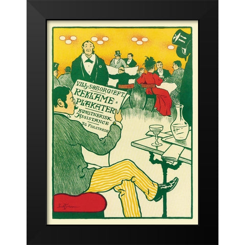 Man Relaxing and Reading the Paper Black Modern Wood Framed Art Print by Unknown