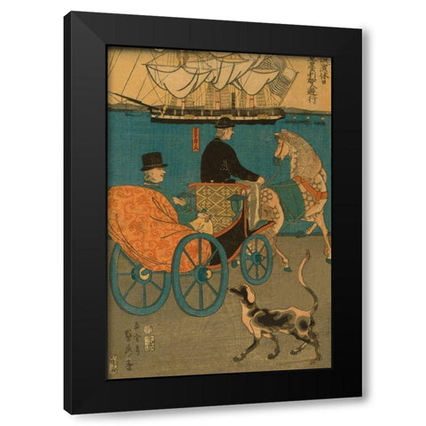 Americans enjoying Sunday in Yokohama (Yokohama kyujitsu Amerikajin yuko), 1861 Black Modern Wood Framed Art Print by Utagawa, Sadahide