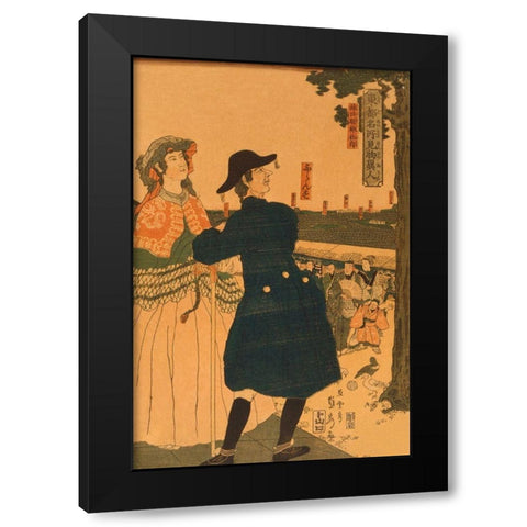 The grounds of Myojin shrine in Kanda (Kanda Myojin shanai), 1861 Black Modern Wood Framed Art Print with Double Matting by Utagawa, Sadahide