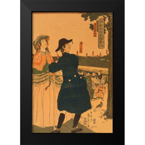 The grounds of Myojin shrine in Kanda (Kanda Myojin shanai), 1861 Black Modern Wood Framed Art Print by Utagawa, Sadahide