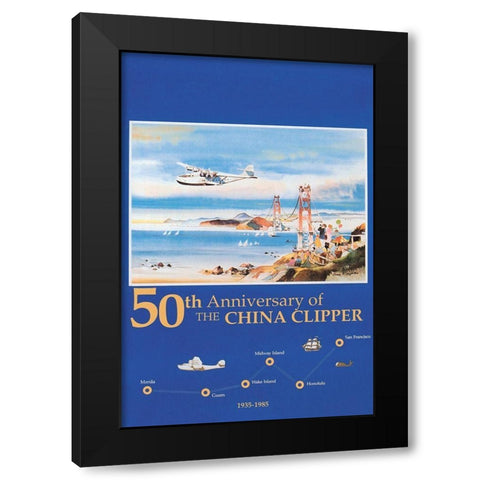 50th Anniversary of the China Clipper Black Modern Wood Framed Art Print with Double Matting by Unknown