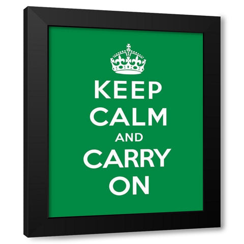 Keep Calm and Carry On - Green Black Modern Wood Framed Art Print with Double Matting by The British Ministry of Information