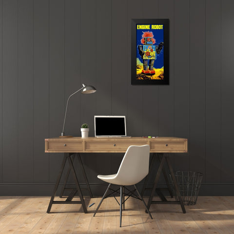 Engine Robot Black Modern Wood Framed Art Print by Retrobot